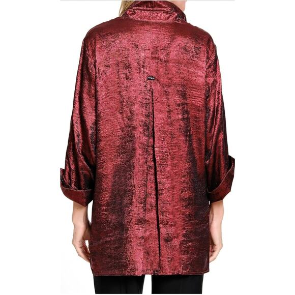 Ali Miles NWT red iridescent textured satin boutique tunic wired stand up collar - Picture 3 of 15